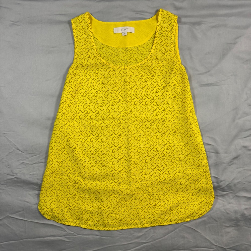 Anny Taylor Loft Sleeveless Scoop Neck Blouse Tank Top Yellow Geometric Women Sm